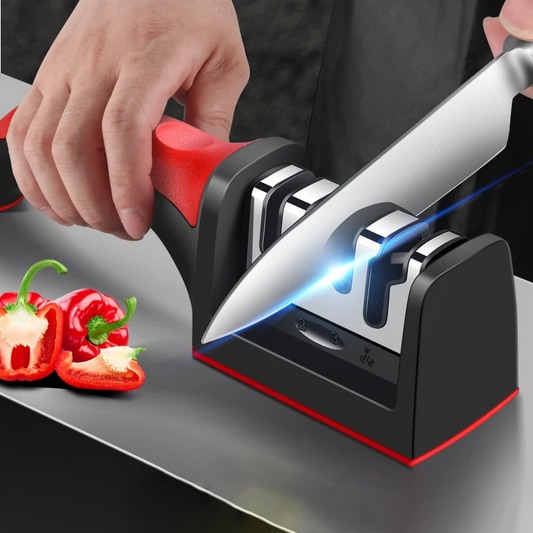 Multifunctional 3-Stage Stainless Steel Knife & Scissor Sharpener | Professional Hand-Held Sharpener with Ceramic Stone, Tungsten Carbide, and Diamond Rods | Compact, Easy-to-Use Kitchen Tool with Ergonomic Design & Non-Slip Base